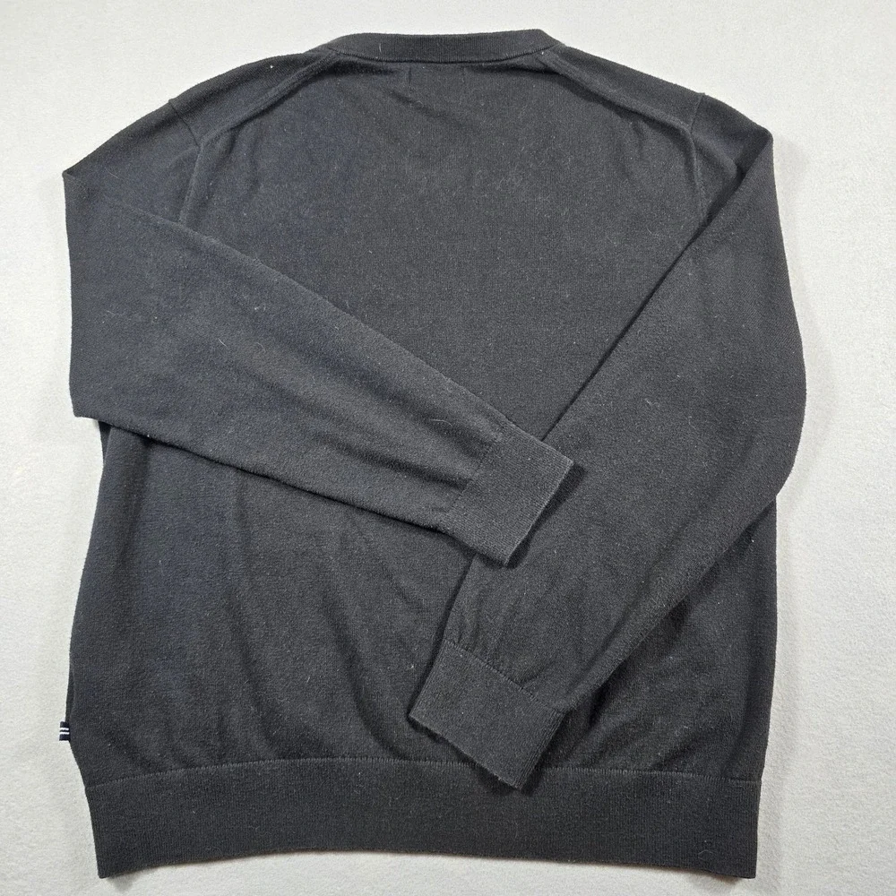 Nautica Mens Large Black Sweater Navtech V-Neck Pullover Cotton‎ Blend Logo